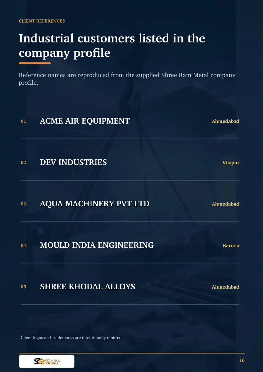 Shree Ram Metal catalogue page 16 - Client References